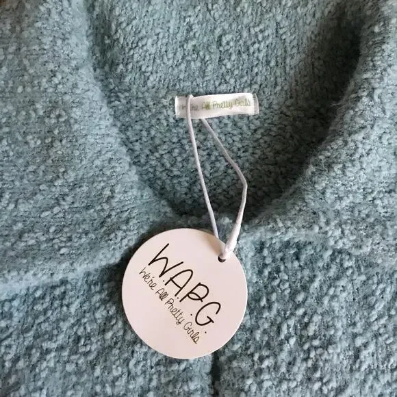 W.A.P.G. Fuzzy Crop Sweater Jacket Dusty Blue Sz S - Picture 5 of 8